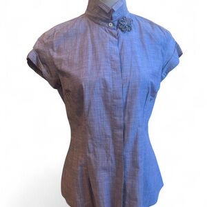 Brunello cucinelli chambray short sleeve button down with floral appliqué. Sz L